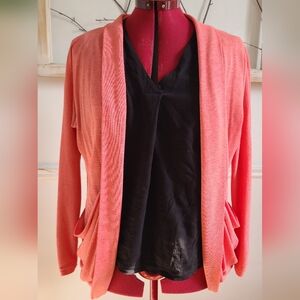 Coral Open Front Sweater With Pockets - Medium
